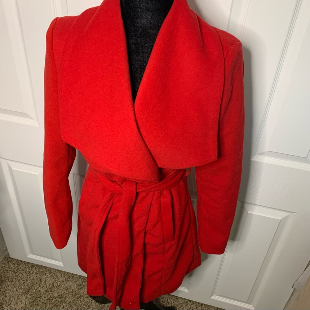 Love Tree Red Belted Wrap Coat - Picture 2 of 8